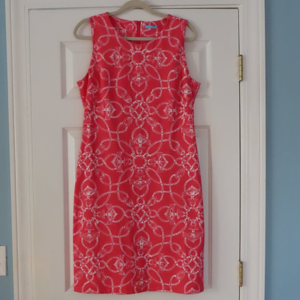 J. McLaughlin Sophia Sleeveless Dress Nautical Rope Print Coral Pink Large
